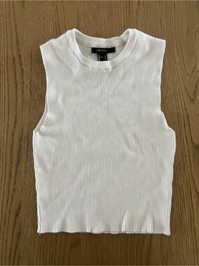Forever 21 Cream Ribbed High-Neck Tank Top